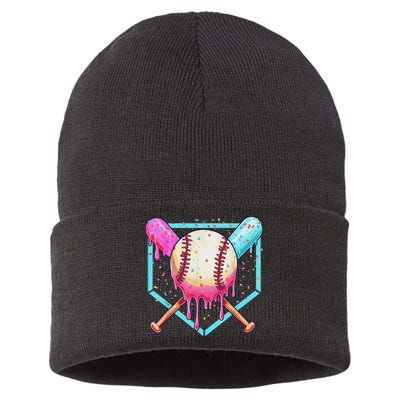 Baseball Dripping Ice Cream Drip Baseball Season Sustainable Knit Beanie
