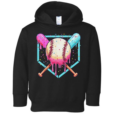 Baseball Dripping Ice Cream Drip Baseball Season Toddler Hoodie