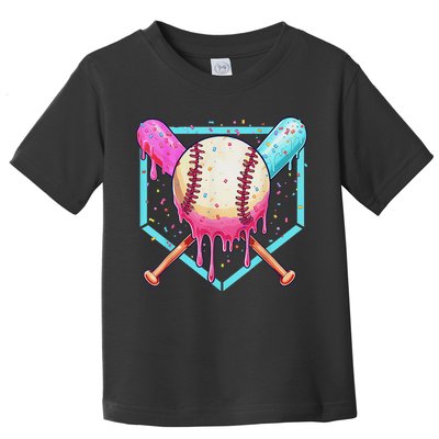 Baseball Dripping Ice Cream Drip Baseball Season Toddler T-Shirt