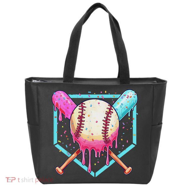 Baseball Dripping Ice Cream Drip Baseball Season Zip Tote Bag