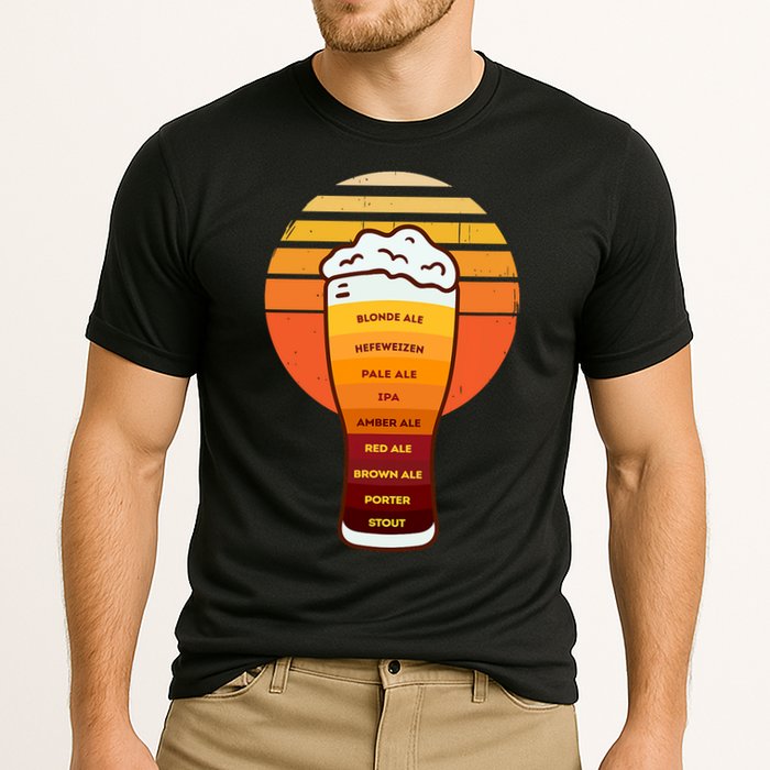 Beer Diversity In A Beer Glass With Foam Retro Beer Types Performance Shirt