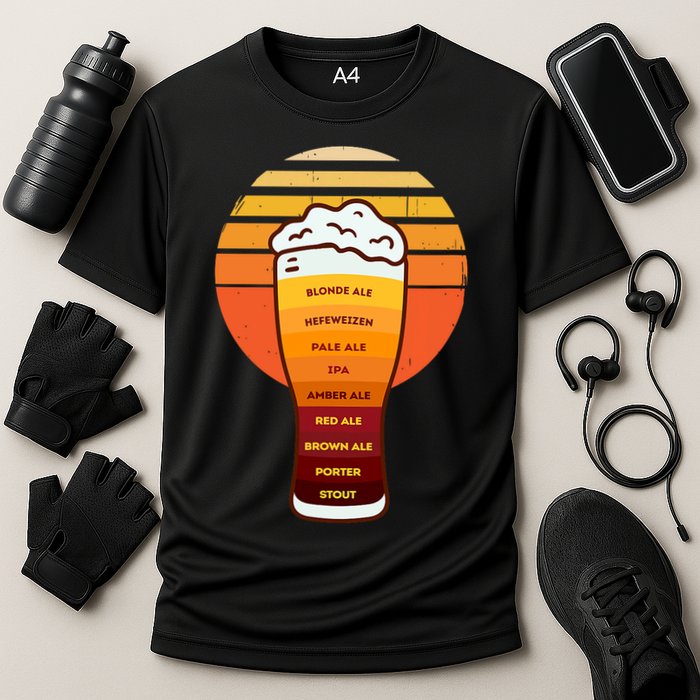 Beer Diversity In A Beer Glass With Foam Retro Beer Types Performance Shirt