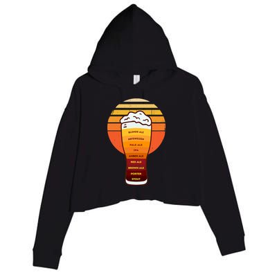 Beer Diversity In A Beer Glass With Foam Retro Beer Types Crop Fleece Hoodie
