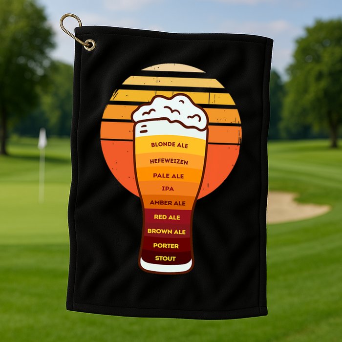 Beer Diversity In A Beer Glass With Foam Retro Beer Types Golf Towel