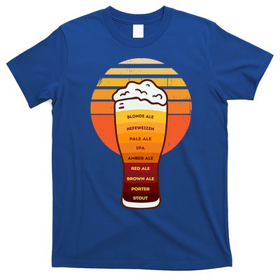 Beer Diversity In A Beer Glass With Foam Retro Beer Types T-Shirt