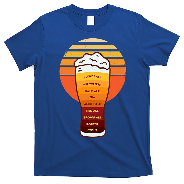 Beer Diversity In A Beer Glass With Foam Retro Beer Types T-Shirt