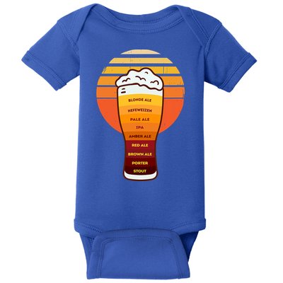 Beer Diversity In A Beer Glass With Foam Retro Beer Types Baby Bodysuit