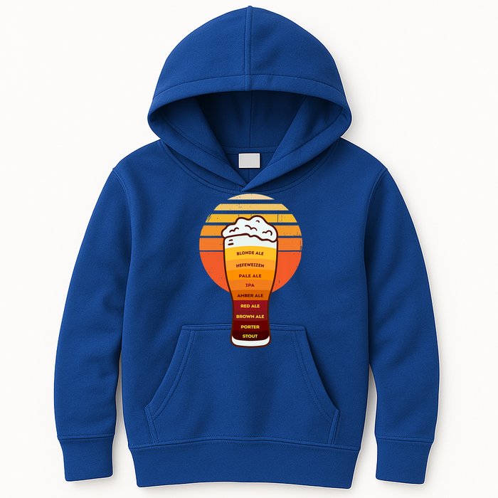 Beer Diversity In A Beer Glass With Foam Retro Beer Types Kids Hoodie