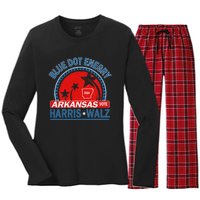 Blue Dot In A Red State Arkansas Kamala Harris Walz 24 Women's Long Sleeve Flannel Pajama Set 