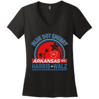 Blue Dot In A Red State Arkansas Kamala Harris Walz 24 Women's V-Neck T-Shirt