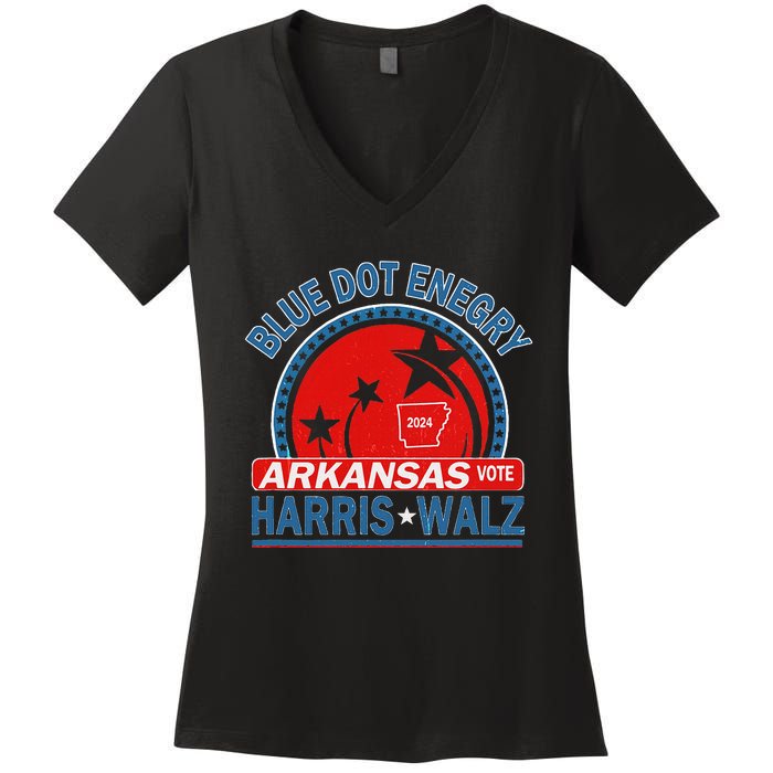 Blue Dot In A Red State Arkansas Kamala Harris Walz 24 Women's V-Neck T-Shirt