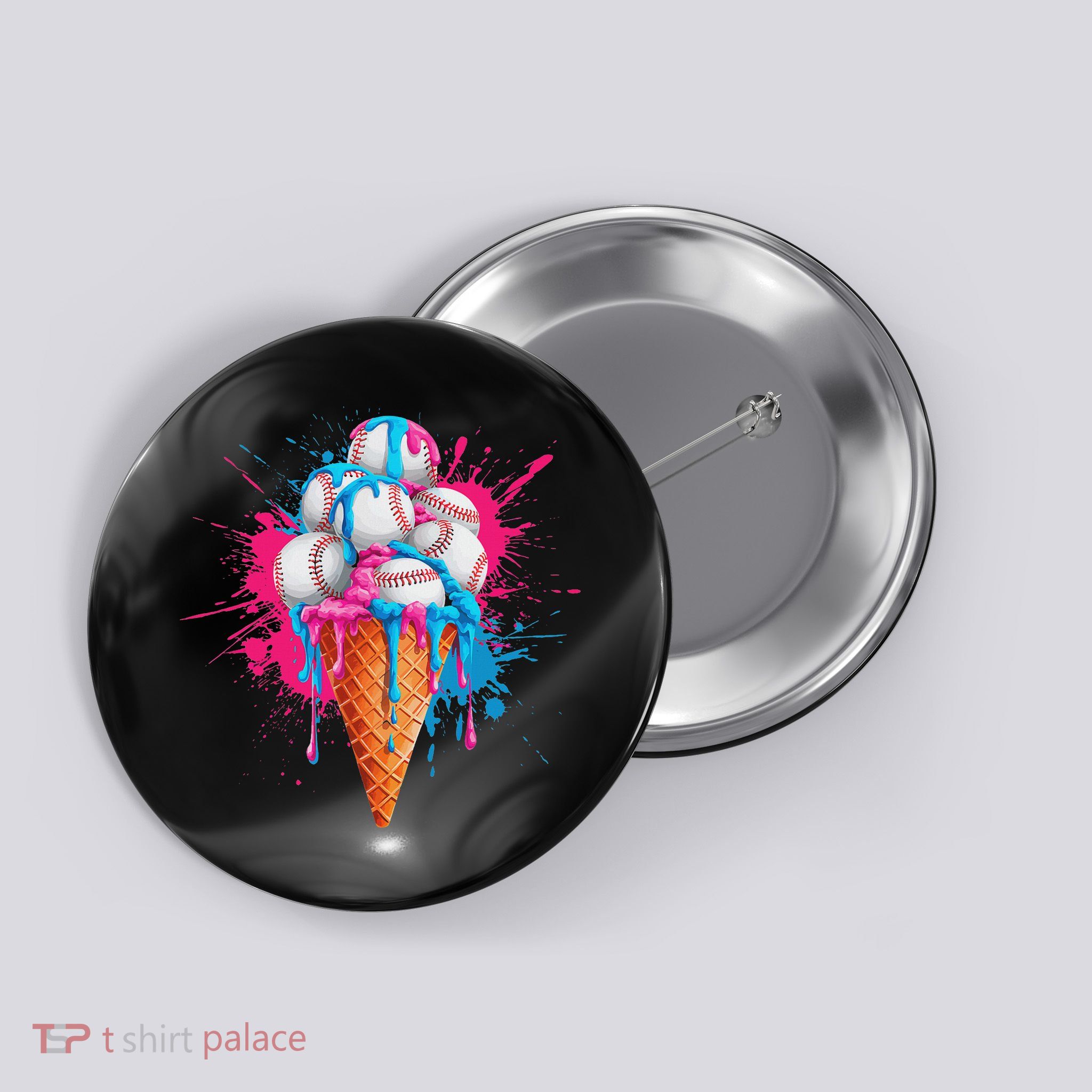 Baseball Drip Ice Cream Sports Lover Ice Cream Cone Button