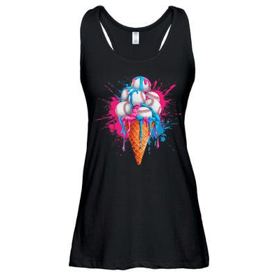 Baseball Drip Ice Cream Sports Lover Ice Cream Cone Ladies Essential Flowy Tank
