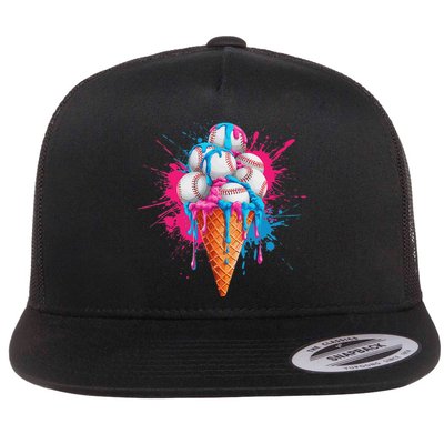Baseball Drip Ice Cream Sports Lover Ice Cream Cone Flatbill Hat