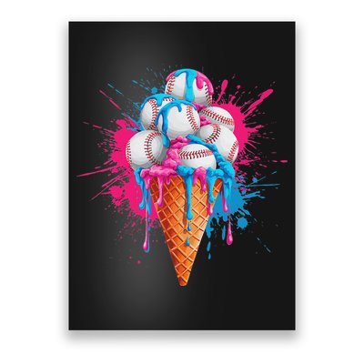 Baseball Drip Ice Cream Sports Lover Ice Cream Cone Poster