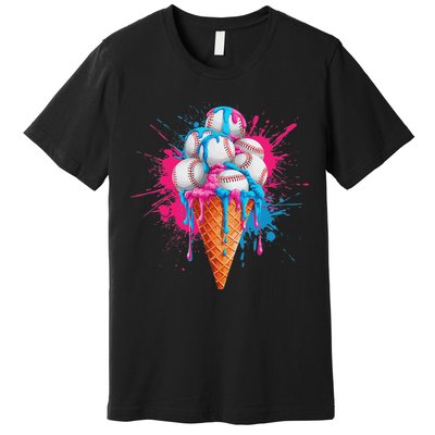 Baseball Drip Ice Cream Sports Lover Ice Cream Cone Premium T-Shirt