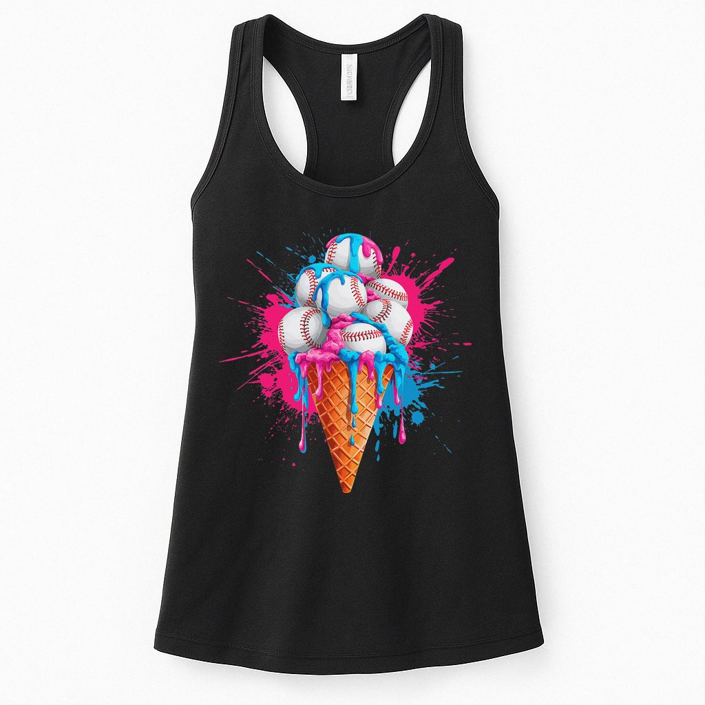 Baseball Drip Ice Cream Sports Lover Ice Cream Cone Womens Tank Top