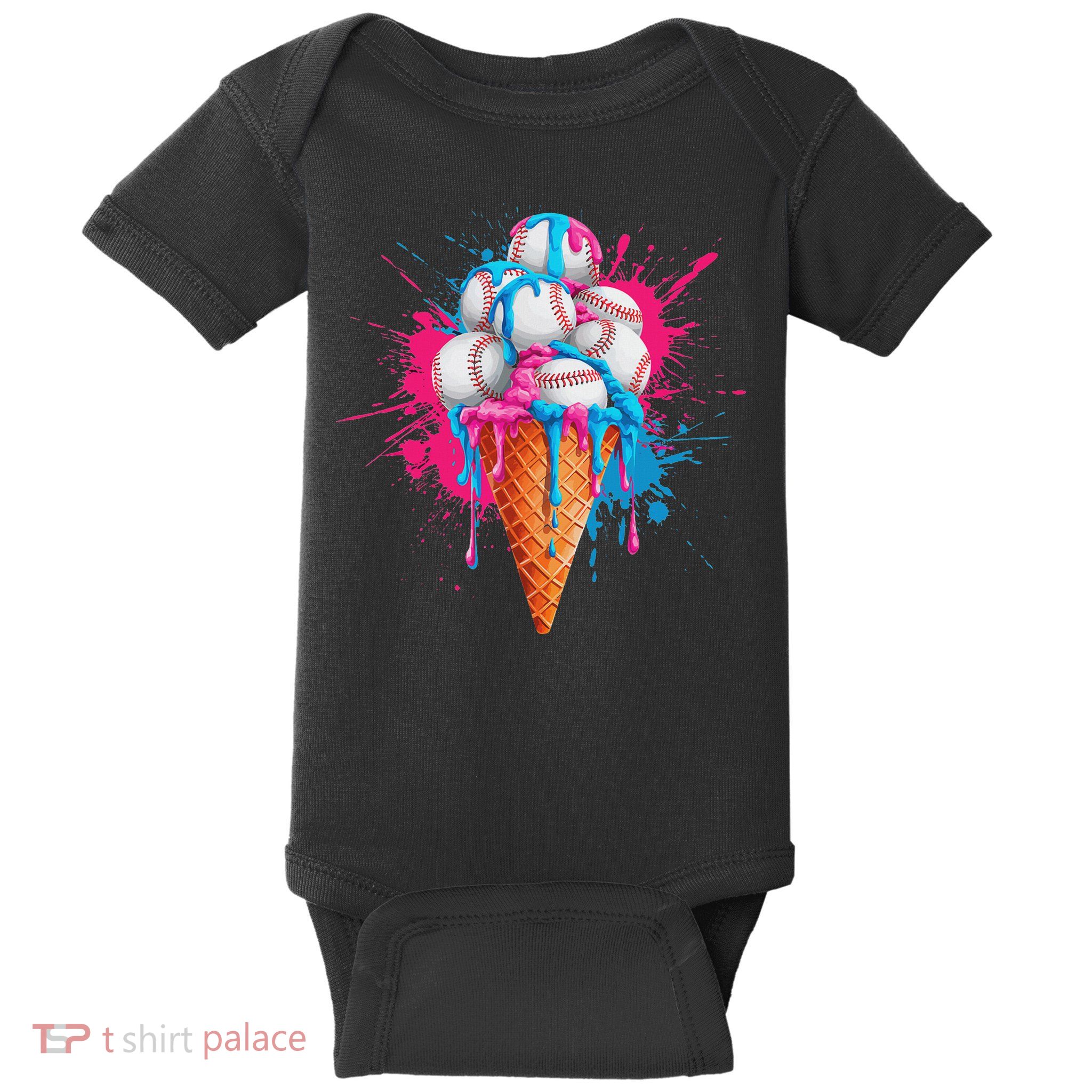 Baseball Drip Ice Cream Sports Lover Ice Cream Cone Baby Bodysuit