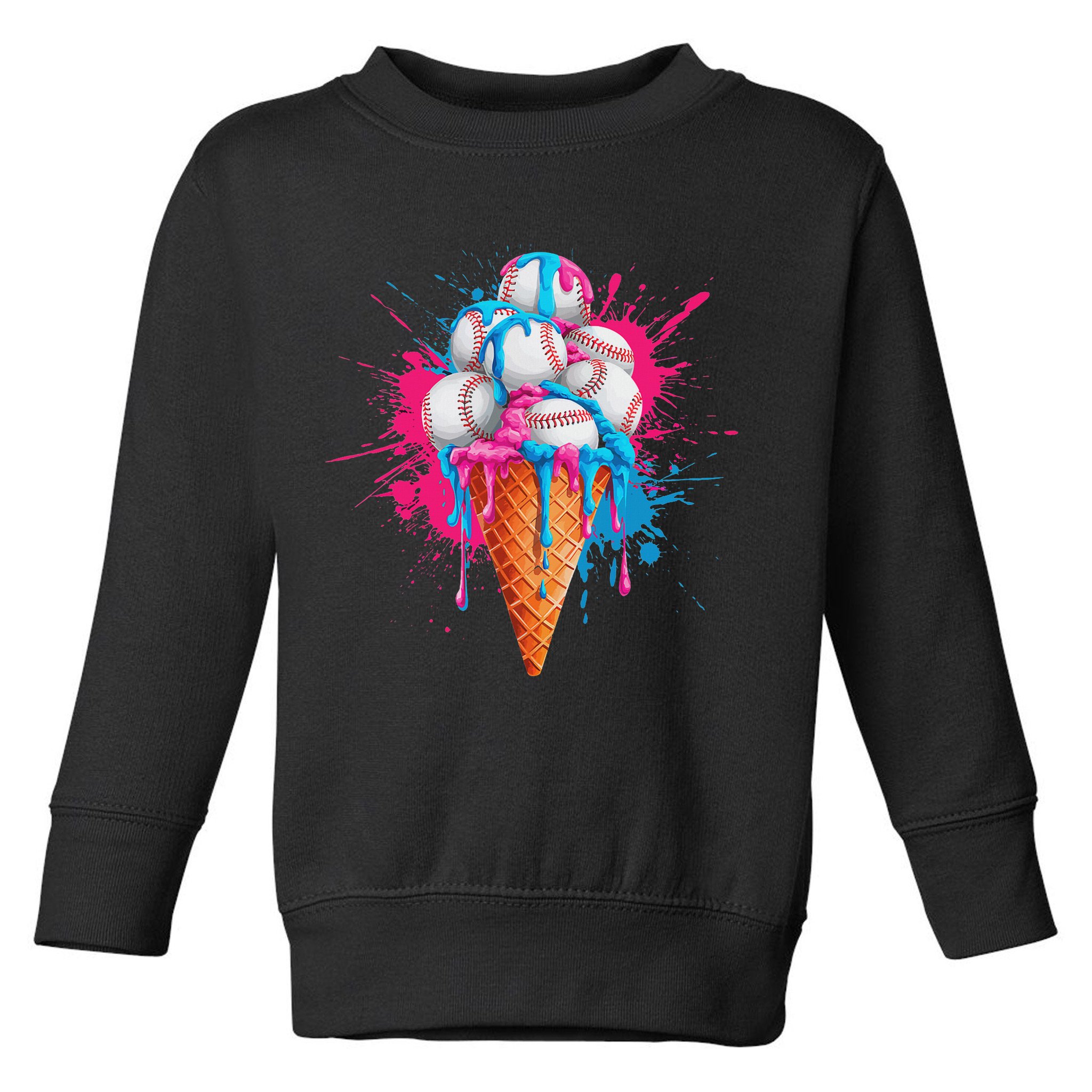 Baseball Drip Ice Cream Sports Lover Ice Cream Cone Toddler Sweatshirt
