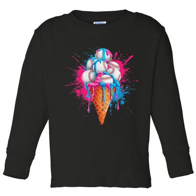Baseball Drip Ice Cream Sports Lover Ice Cream Cone Toddler Long Sleeve Shirt