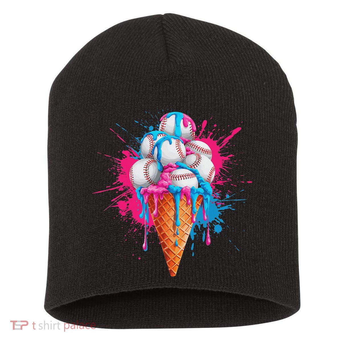 Baseball Drip Ice Cream Sports Lover Ice Cream Cone Short Acrylic Beanie