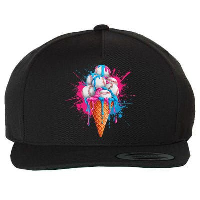 Baseball Drip Ice Cream Sports Lover Ice Cream Cone Wool Snapback Cap