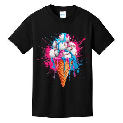 Baseball Drip Ice Cream Sports Lover Ice Cream Cone Kids T-Shirt