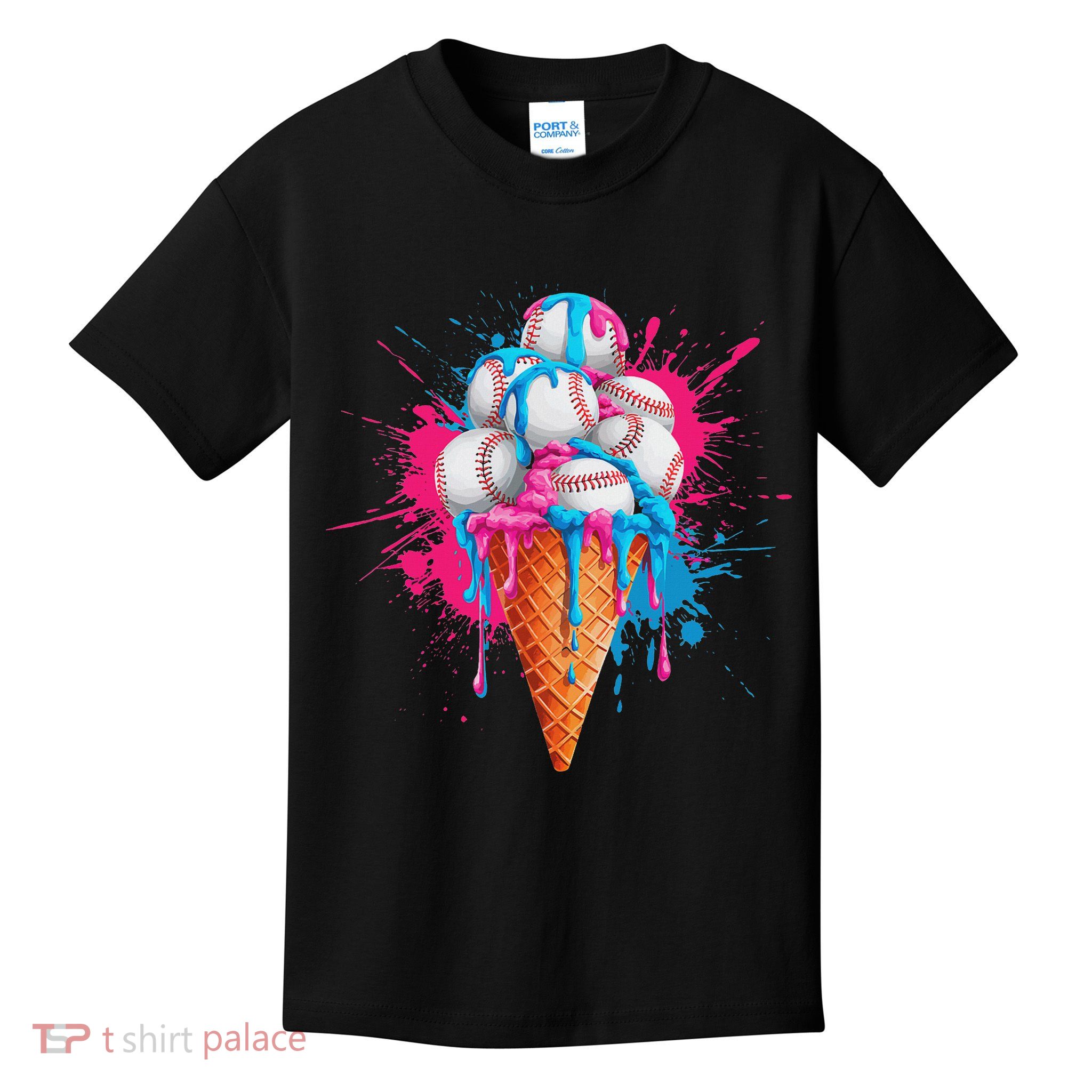 Baseball Drip Ice Cream Sports Lover Ice Cream Cone Kids T-Shirt
