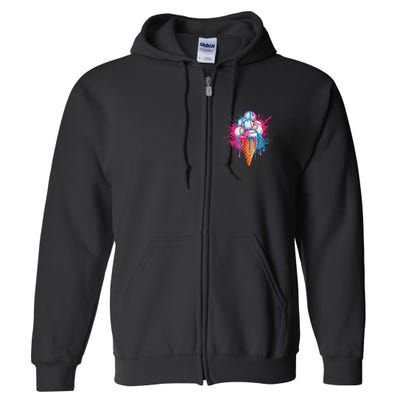 Baseball Drip Ice Cream Sports Lover Ice Cream Cone Full Zip Hoodie