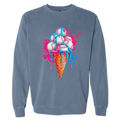 Baseball Drip Ice Cream Sports Lover Ice Cream Cone Garment-Dyed Sweatshirt