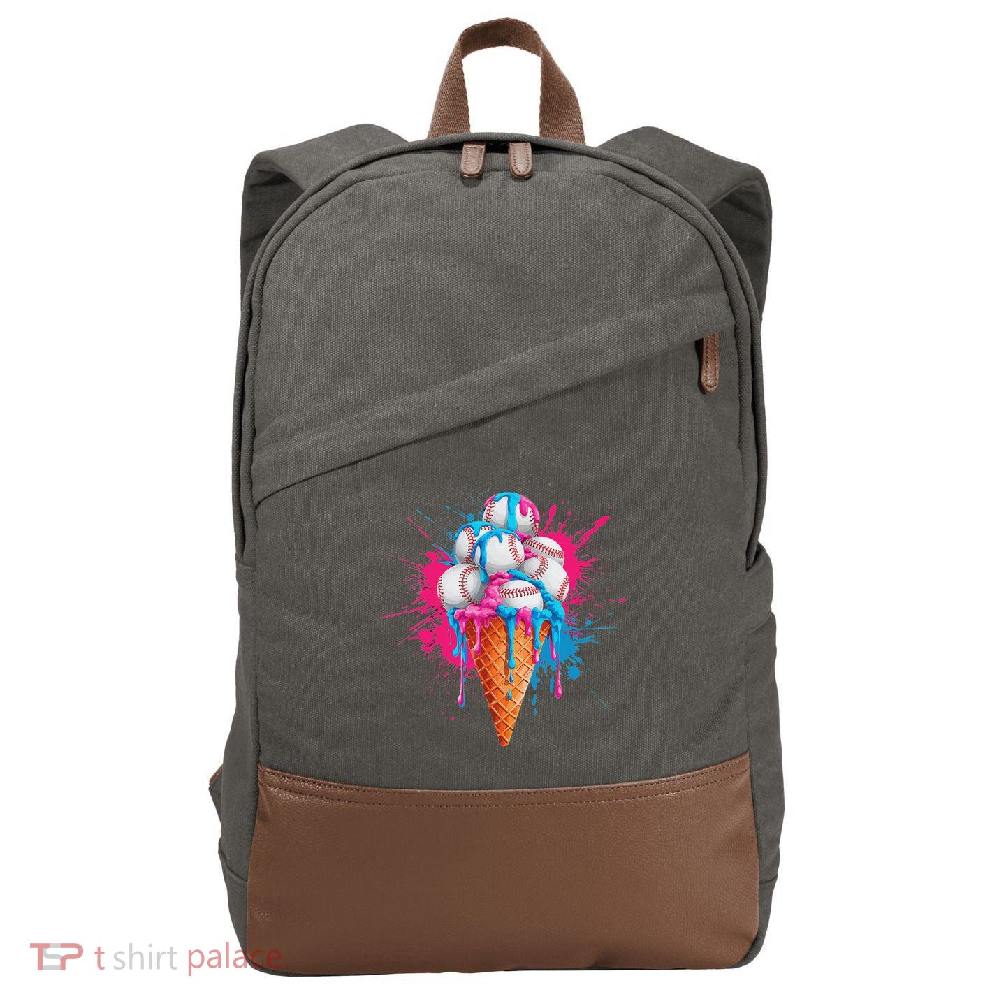 Baseball Drip Ice Cream Sports Lover Ice Cream Cone Cotton Canvas Backpack