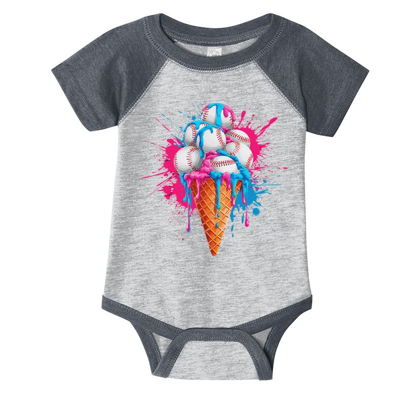 Baseball Drip Ice Cream Sports Lover Ice Cream Cone Infant Baby Jersey Bodysuit