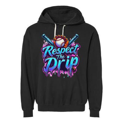 Baseball Drip Ice Cream Dripping Respect The Drip Garment-Dyed Fleece Hoodie