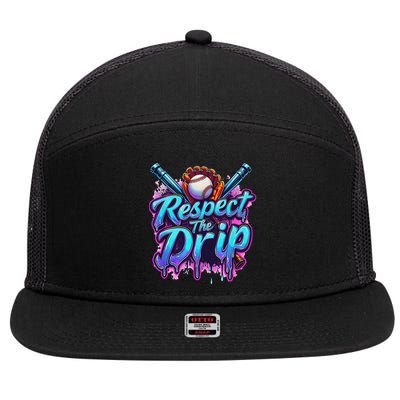 Baseball Drip Ice Cream Dripping Respect The Drip 7 Panel Mesh Trucker Snapback Hat