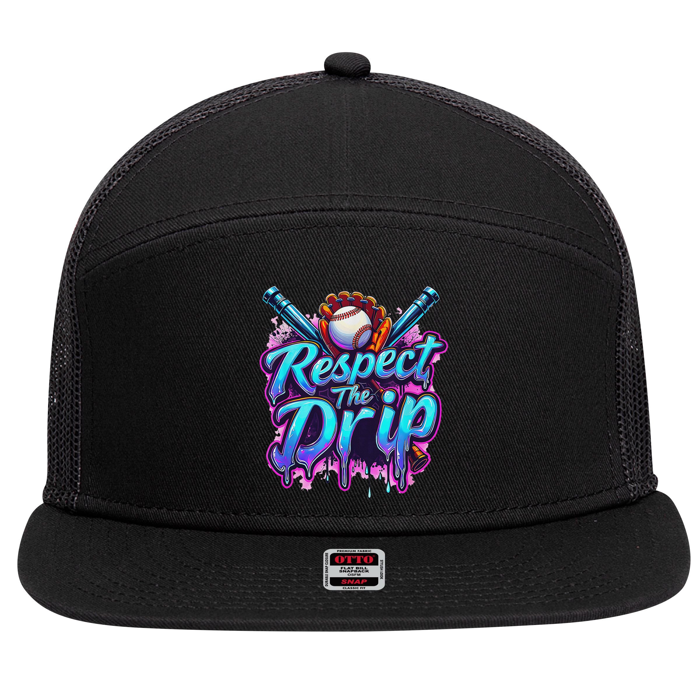 Baseball Drip Ice Cream Dripping Respect The Drip 7 Panel Mesh Trucker Snapback Hat