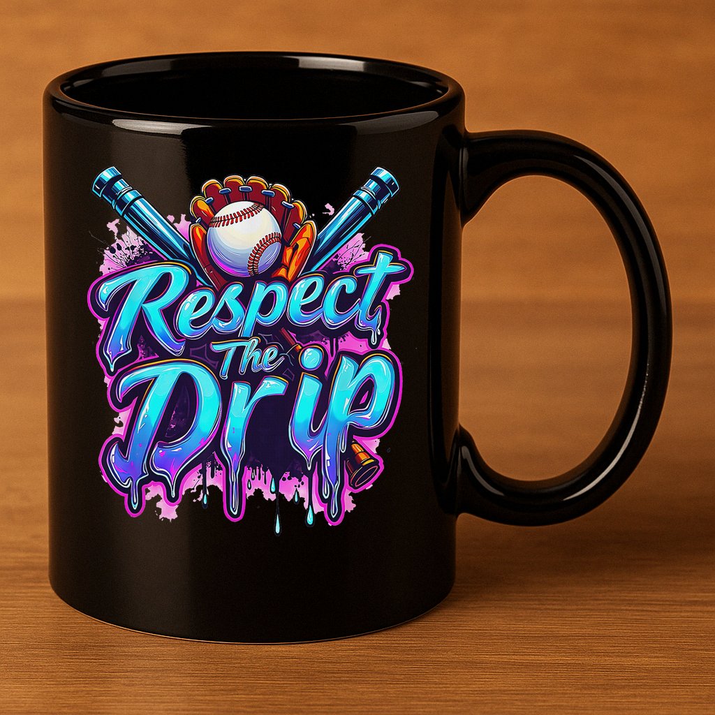 Baseball Drip Ice Cream Dripping Respect The Drip 11oz C Handle Ceramic Mug