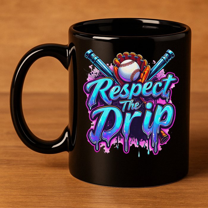 Baseball Drip Ice Cream Dripping Respect The Drip 11oz C Handle Ceramic Mug