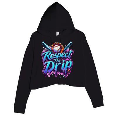Baseball Drip Ice Cream Dripping Respect The Drip Crop Fleece Hoodie