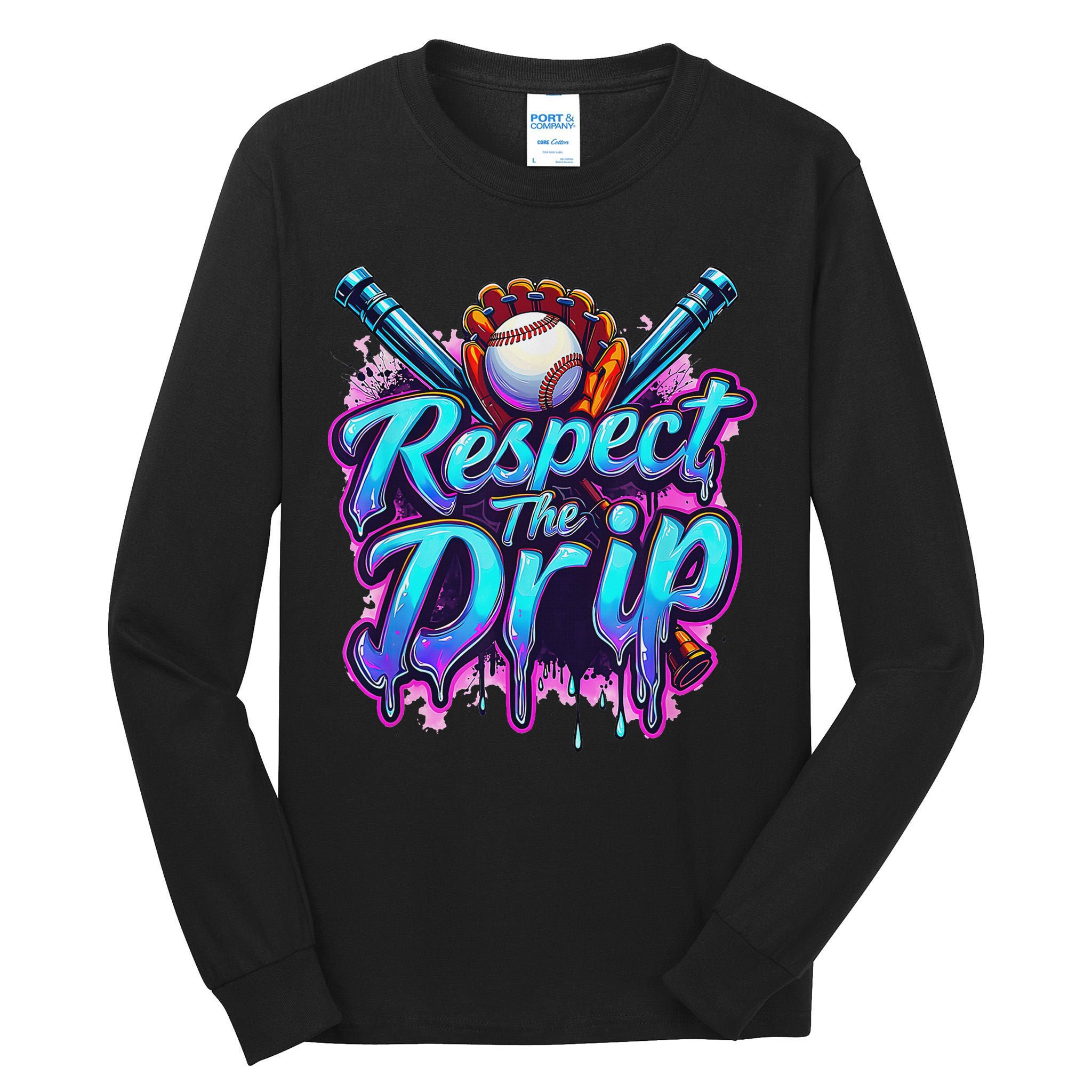 Baseball Drip Ice Cream Dripping Respect The Drip Tall Long Sleeve T-Shirt
