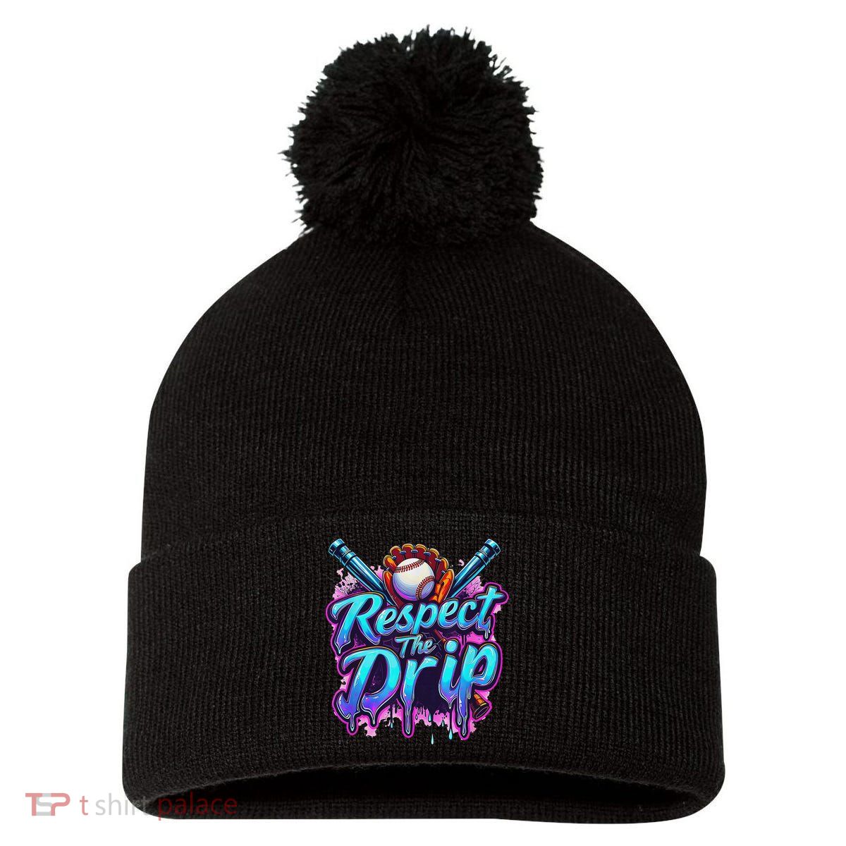 Baseball Drip Ice Cream Dripping Respect The Drip Pom Pom 12in Knit Beanie