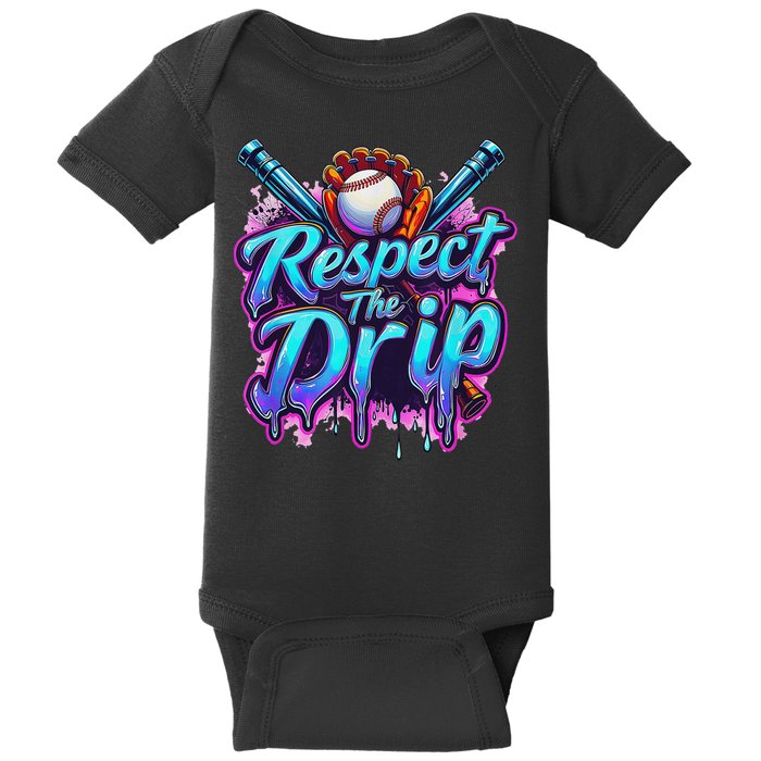 Baseball Drip Ice Cream Dripping Respect The Drip Baby Bodysuit