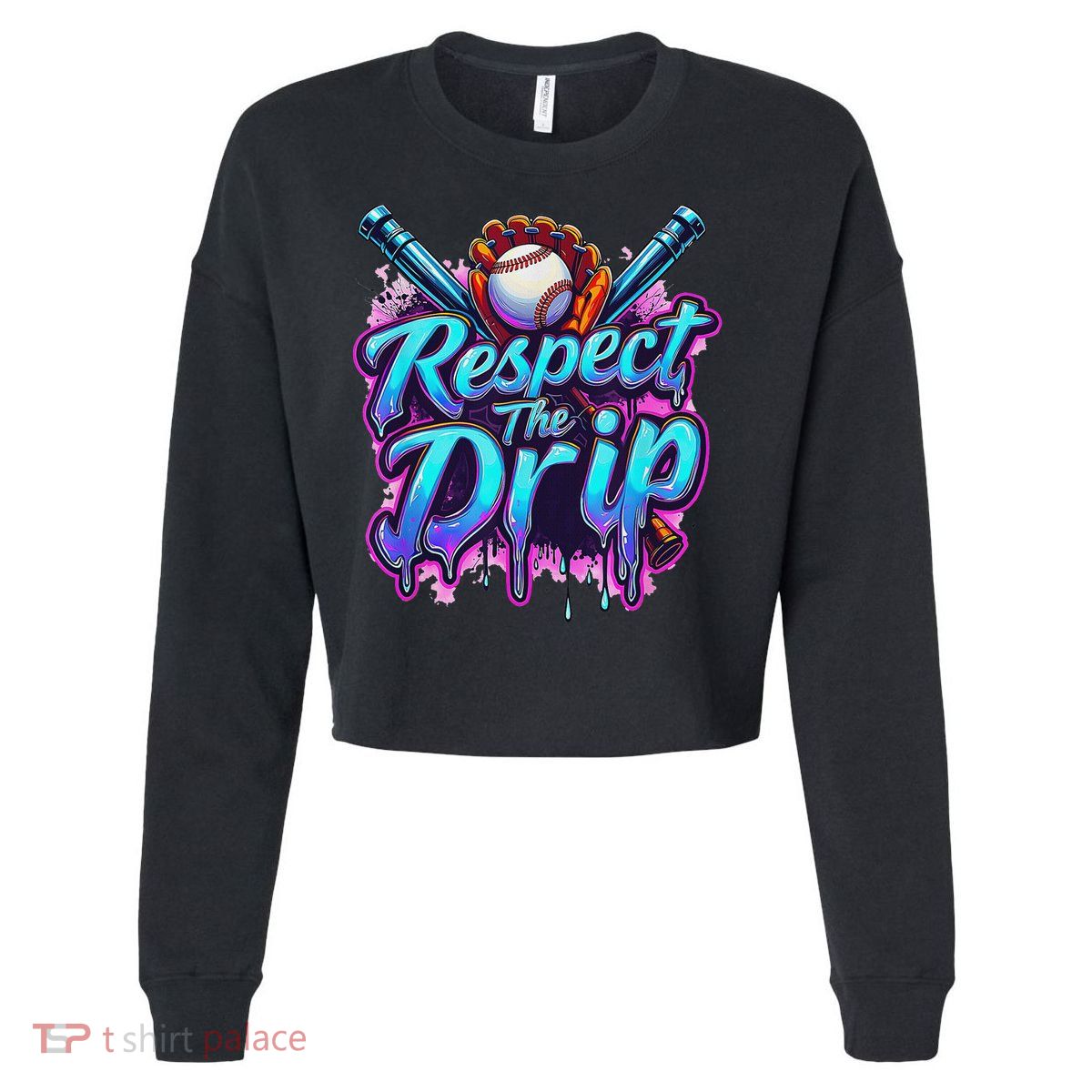 Baseball Drip Ice Cream Dripping Respect The Drip Cropped Pullover Crew