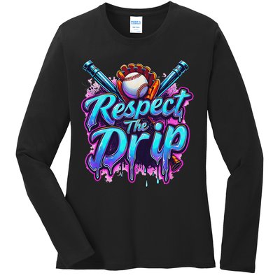 Baseball Drip Ice Cream Dripping Respect The Drip Ladies Long Sleeve Shirt