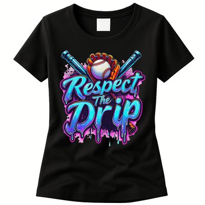 Baseball Drip Ice Cream Dripping Respect The Drip Womens T-Shirt