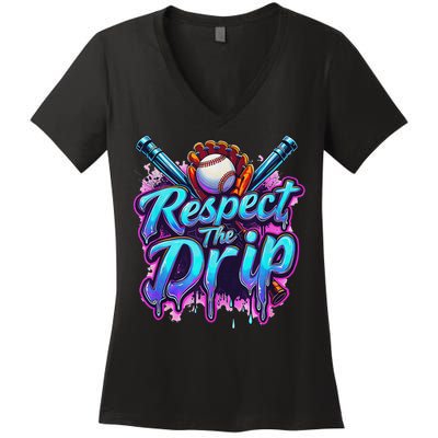 Baseball Drip Ice Cream Dripping Respect The Drip Women's V-Neck T-Shirt