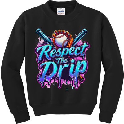 Baseball Drip Ice Cream Dripping Respect The Drip Kids Sweatshirt