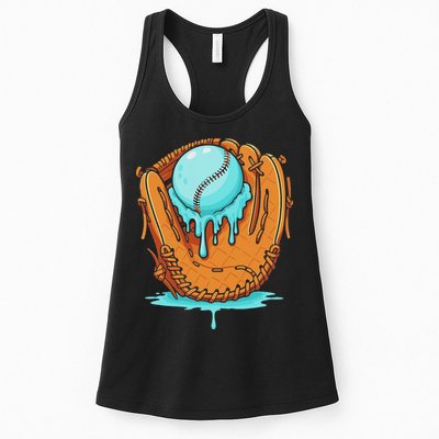 Baseball Drip Ice Cream Baseball Glove Dripping Womens Tank Top
