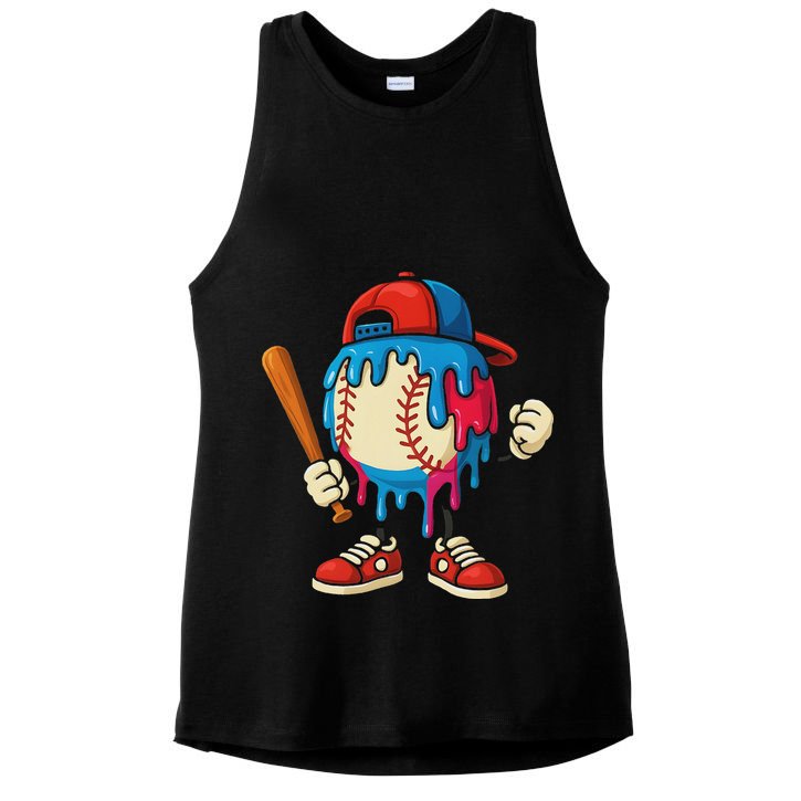 Baseball Drip Ice Cream Drip Sport Game Day Ladies PosiCharge Tri-Blend Wicking Tank