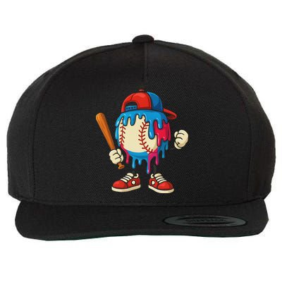 Baseball Drip Ice Cream Drip Sport Game Day Wool Snapback Cap