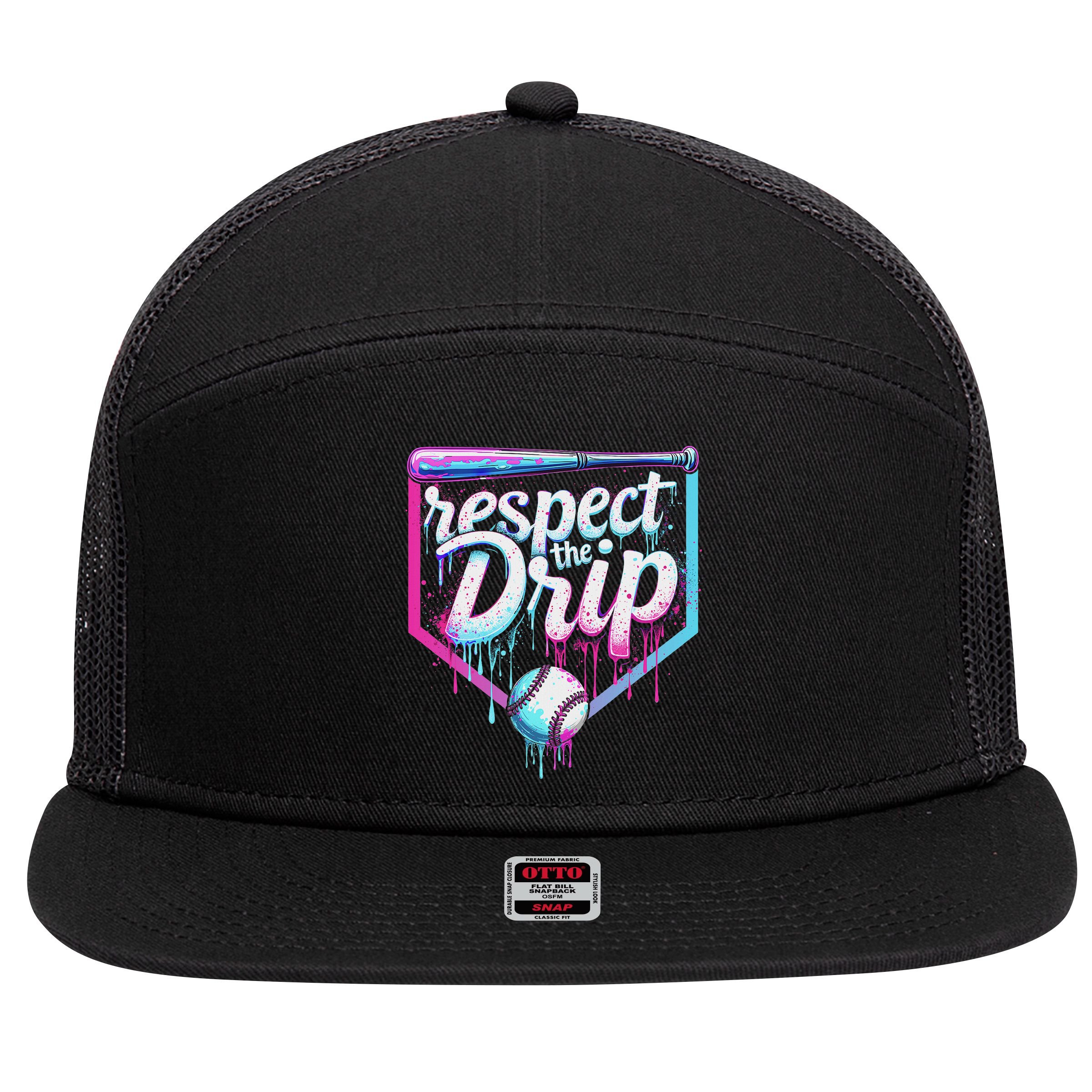 Baseball Drip Ice Cream Respect The Drip Players & Fans 7 Panel Mesh Trucker Snapback Hat
